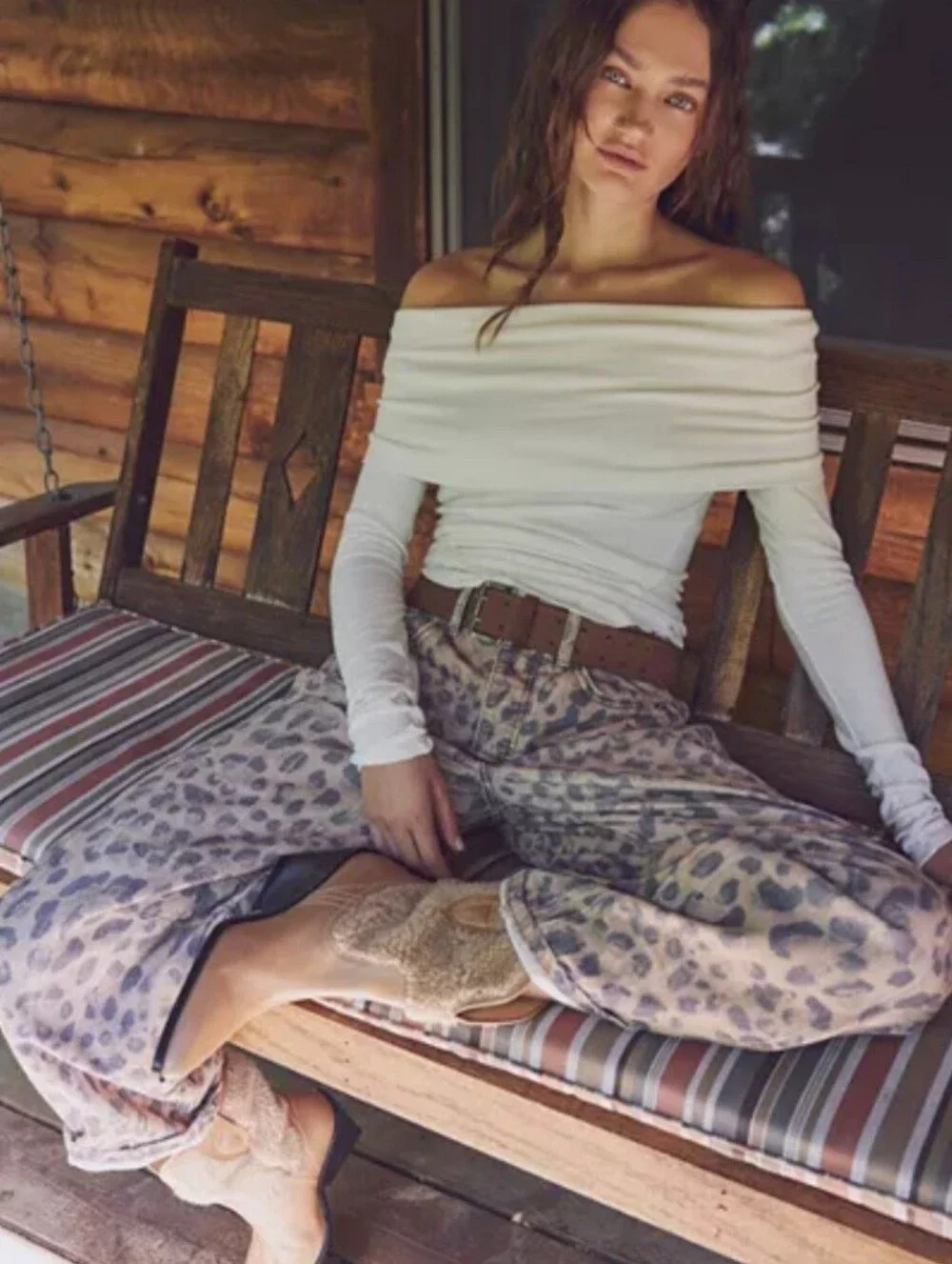 Leopard Barrel Leg Jeans 26